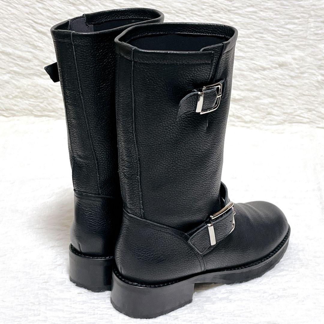 【極美品】ルタロン ミドル丈 ブーツ 22.5 エンジニア 黒 シボ感 金具