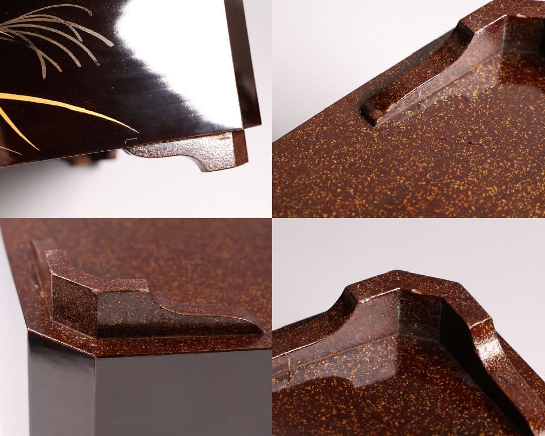 【MA696】加賀蒔絵 饅羹重 内梨地 月に雁 秋草 金蒔絵 木製 饅頭箱菓子重