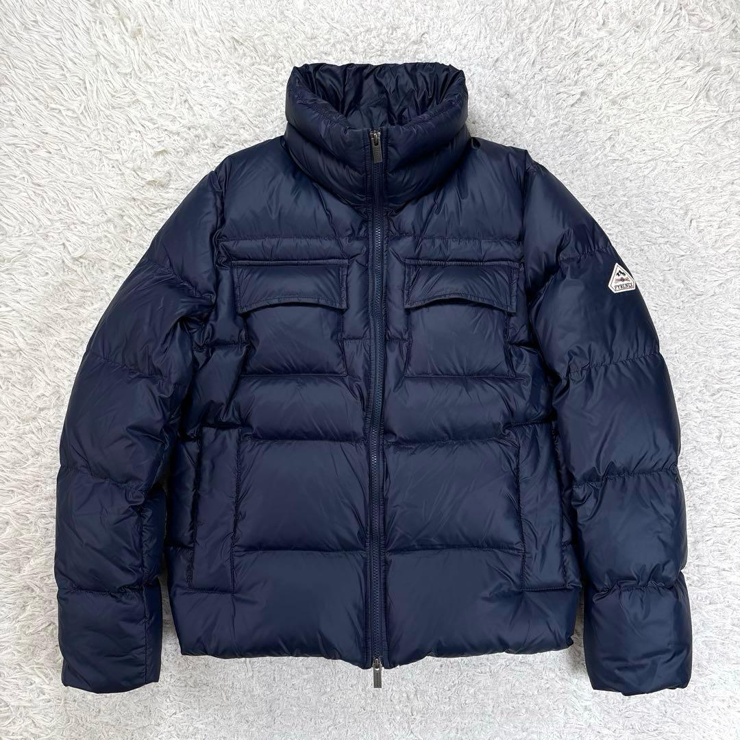 ピレネックス　バジーレ　ダウンジャケット　ロゴワッペン　スタンドカラー　ネイビー