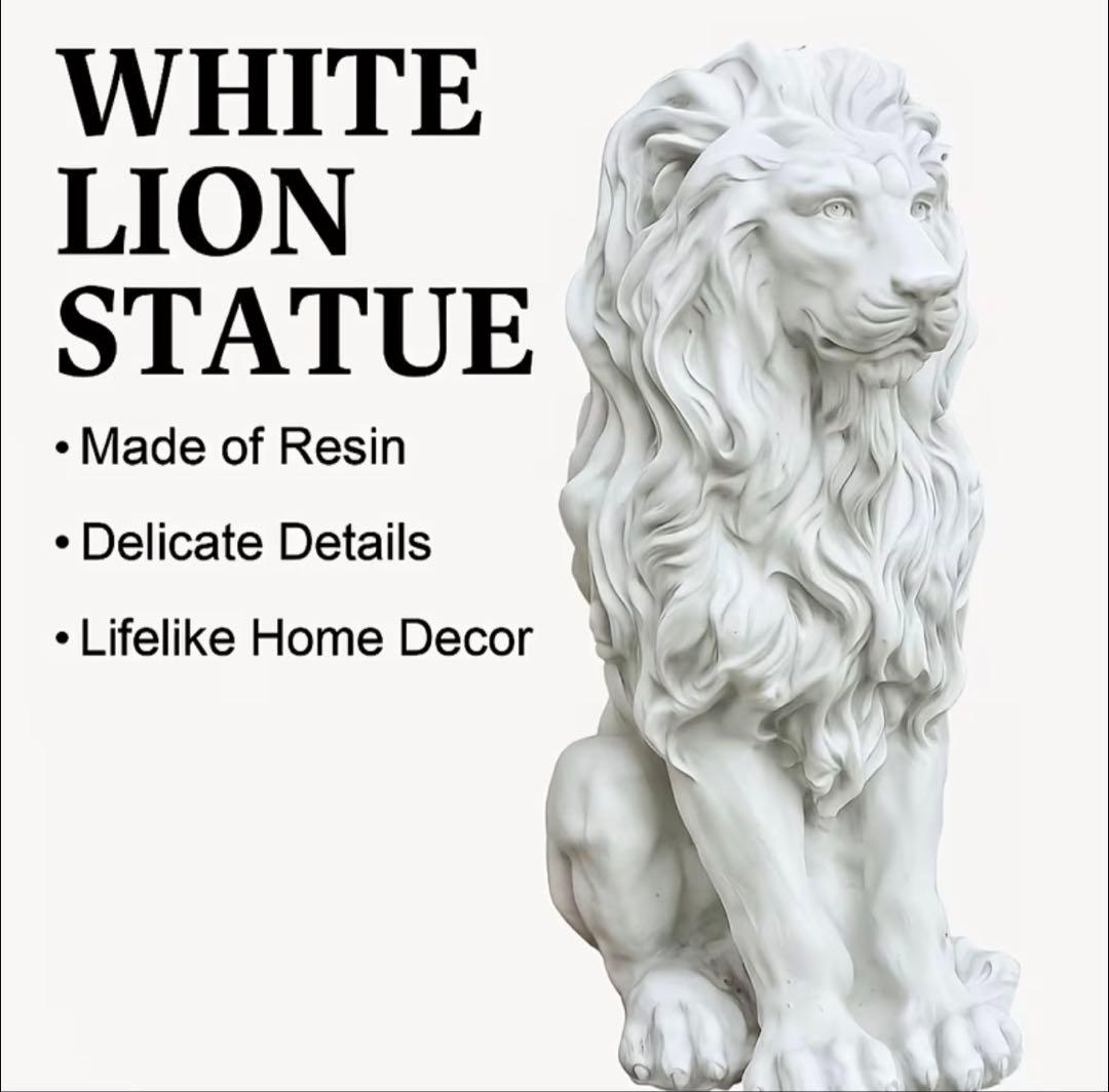 大型ライオン像 ホワイト 彫刻風 ガーデン 置物