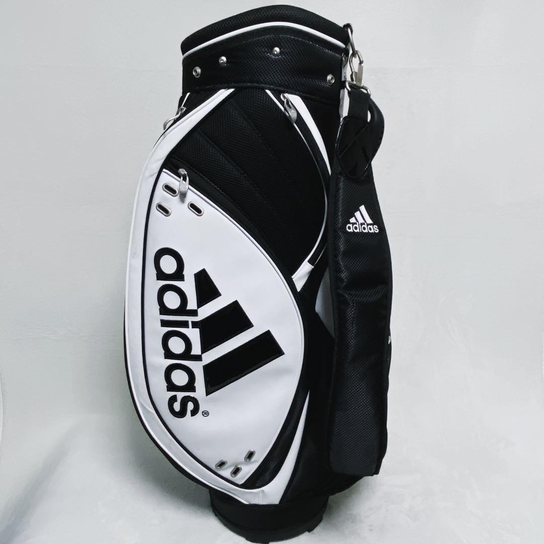 アディダス　キャディバッグ　ホワイト×ブラック　白黒　エナメル　合成皮革　9型