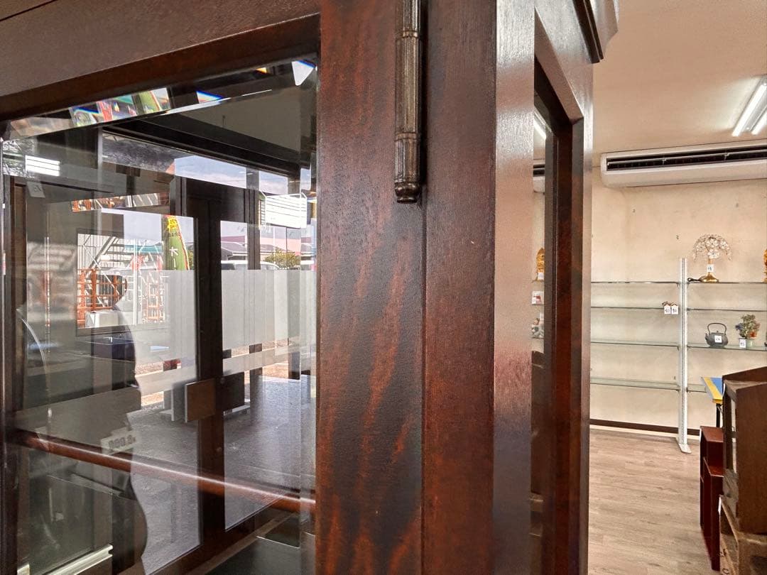 北海道民芸家具 樺材 飾り棚 4面ガラス 2面ドア　-497-