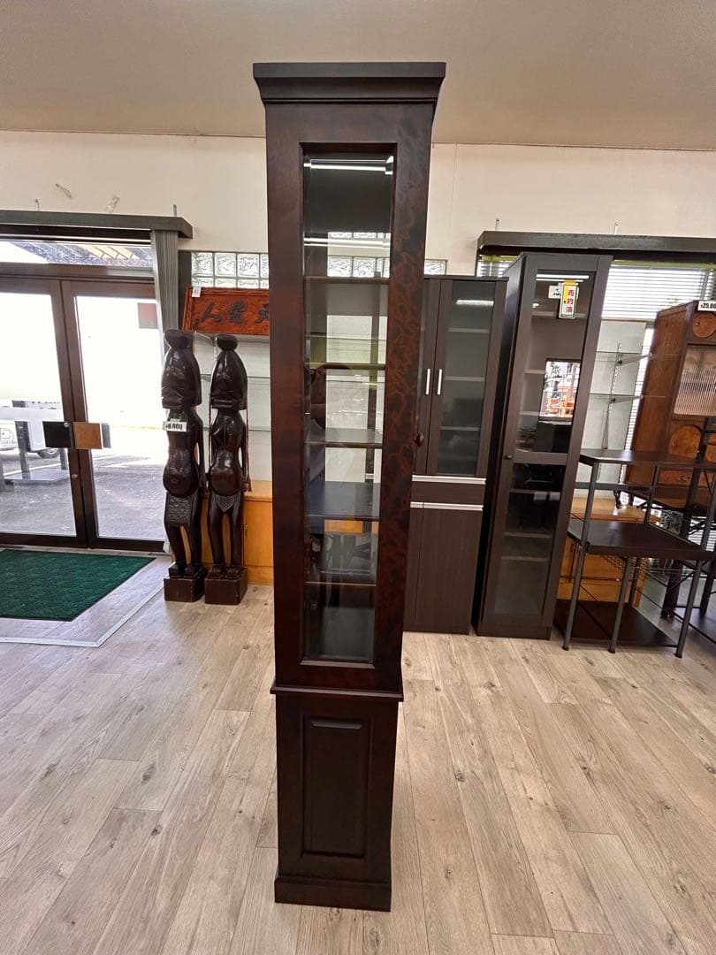 北海道民芸家具 樺材 飾り棚 4面ガラス 2面ドア　-497-