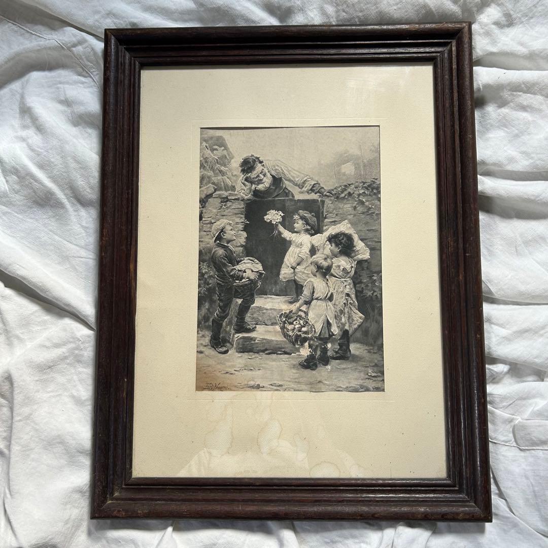 フランスアンティーク　フレデリックモーガン　リトグラフ　絵画　壁掛け　額装品