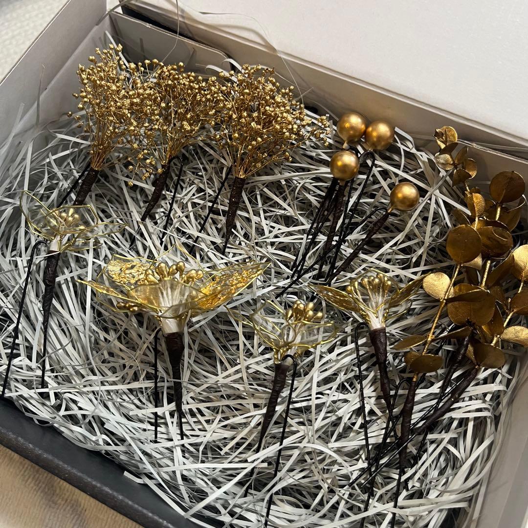 金色アメリカンフラワーアレンジメント素材14点+おまけ付きセット