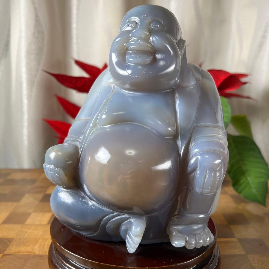 【特大】本瑪瑙水胆布袋像　台付高さ23cm