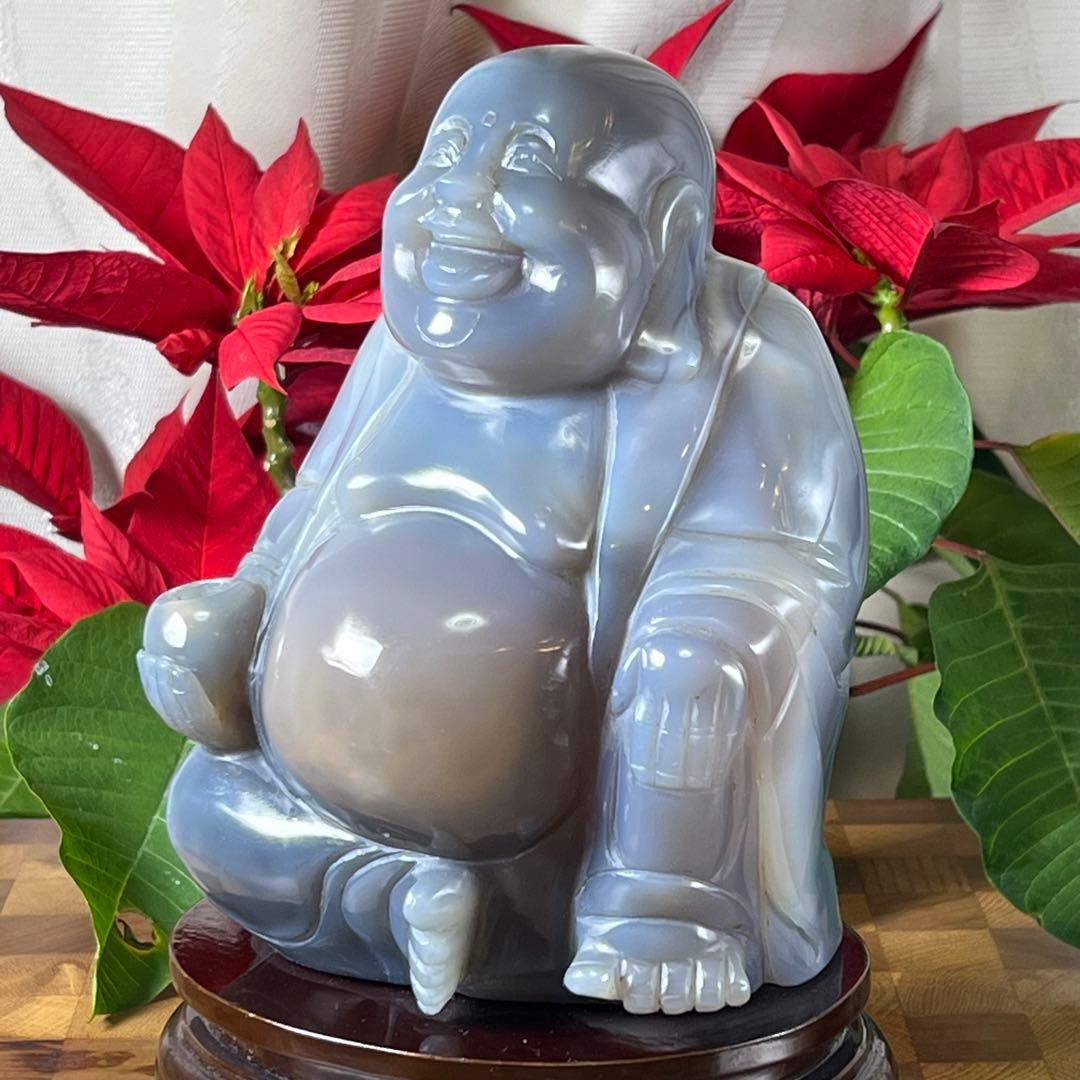 【特大】本瑪瑙水胆布袋像　台付高さ23cm