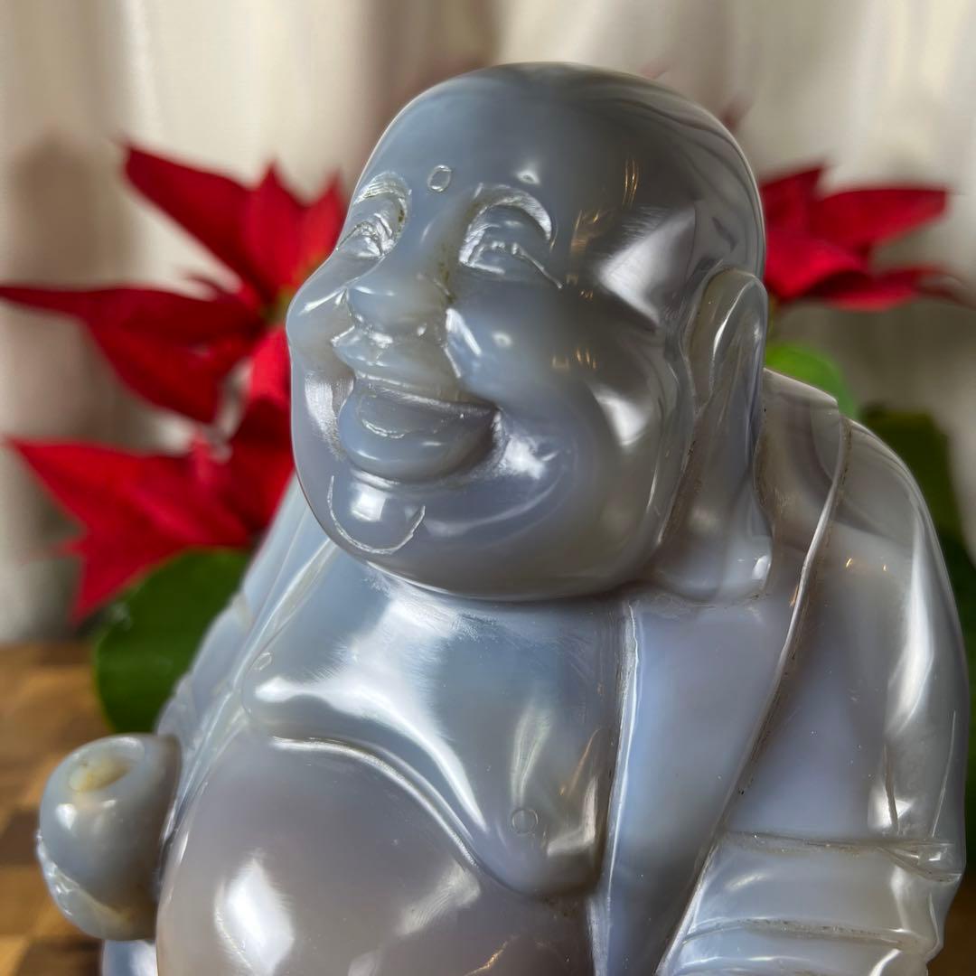 【特大】本瑪瑙水胆布袋像　台付高さ23cm