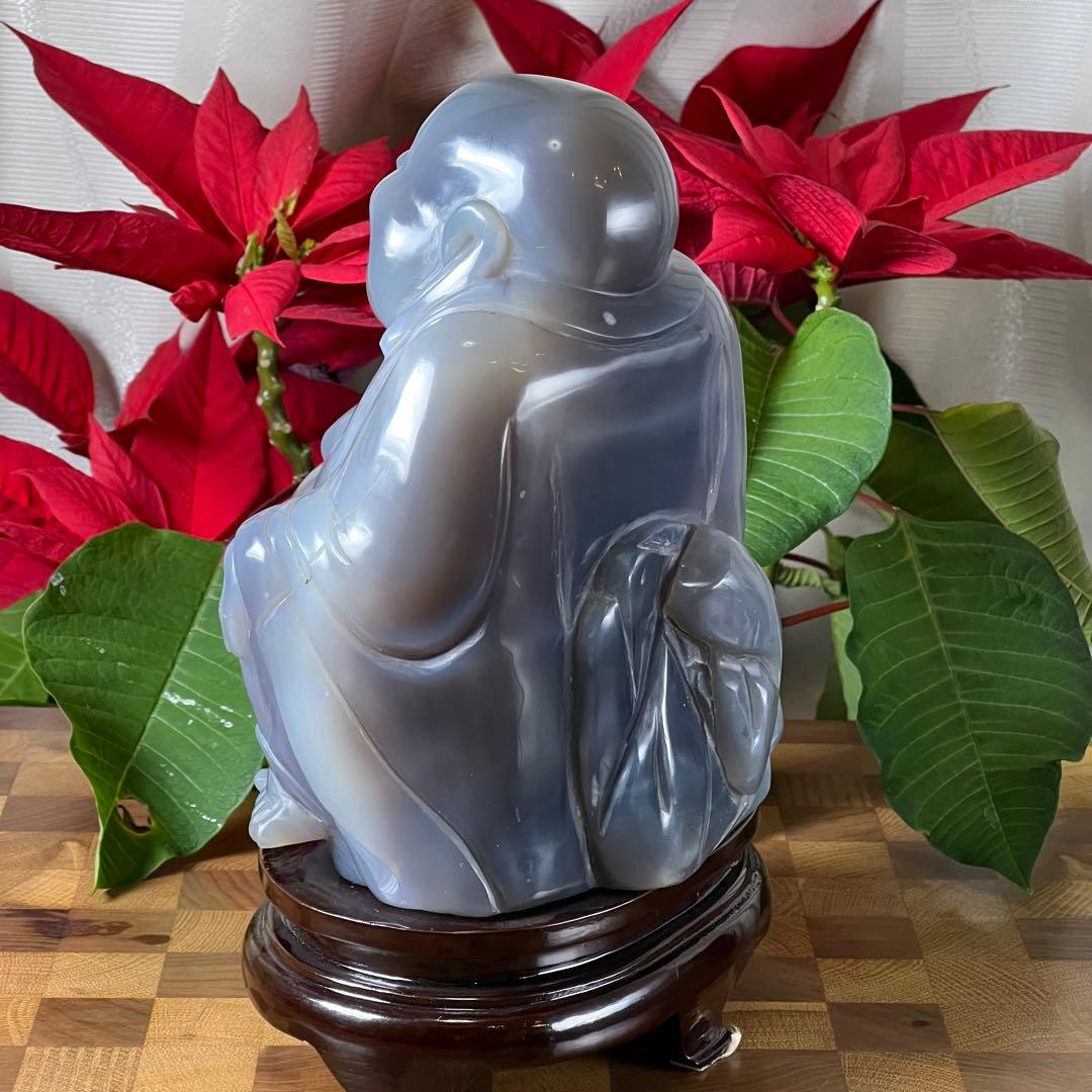 【特大】本瑪瑙水胆布袋像　台付高さ23cm