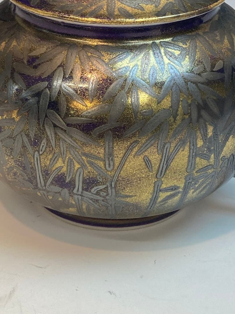 黄檗清鳳 作 紫地銀彩竹林茶注 急須 共箱 煎茶道具 茶道具