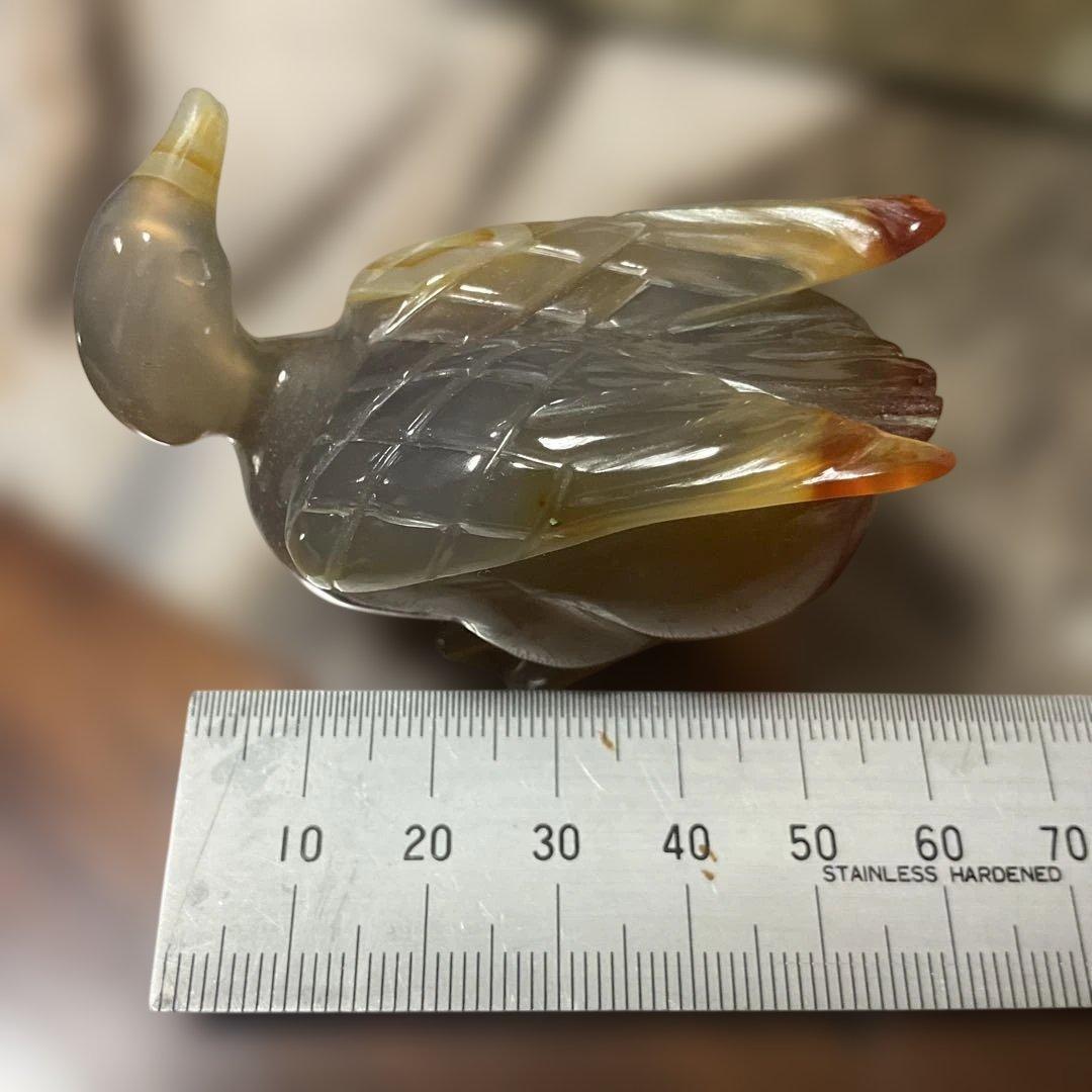 瑪瑙彫刻 鳥の置物 グレーオレンジ