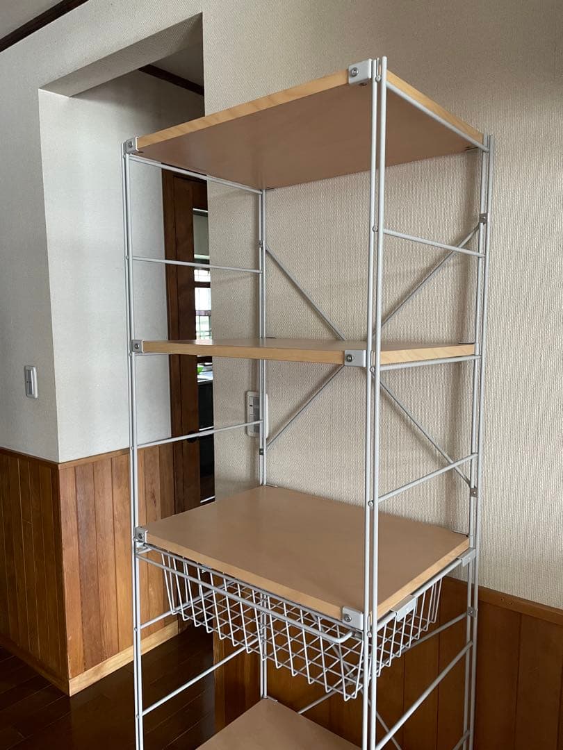 [送料込]無印良品MUJI スチールユニットシェルフ　ワイヤーバスケット付オーク
