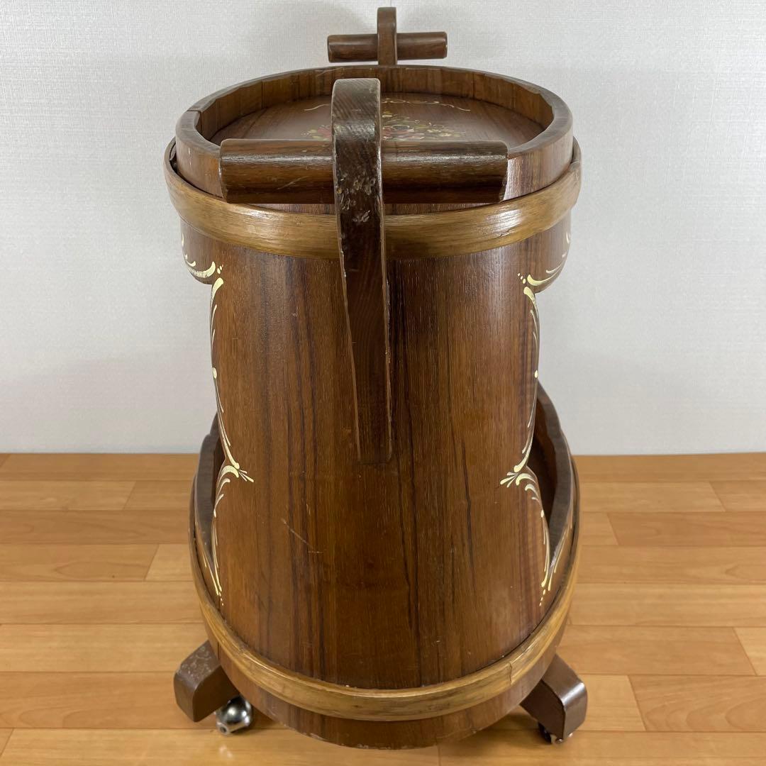 【良品】イタリア製 木製 サイドテーブル ワゴン キャスター付き ハンドペイント