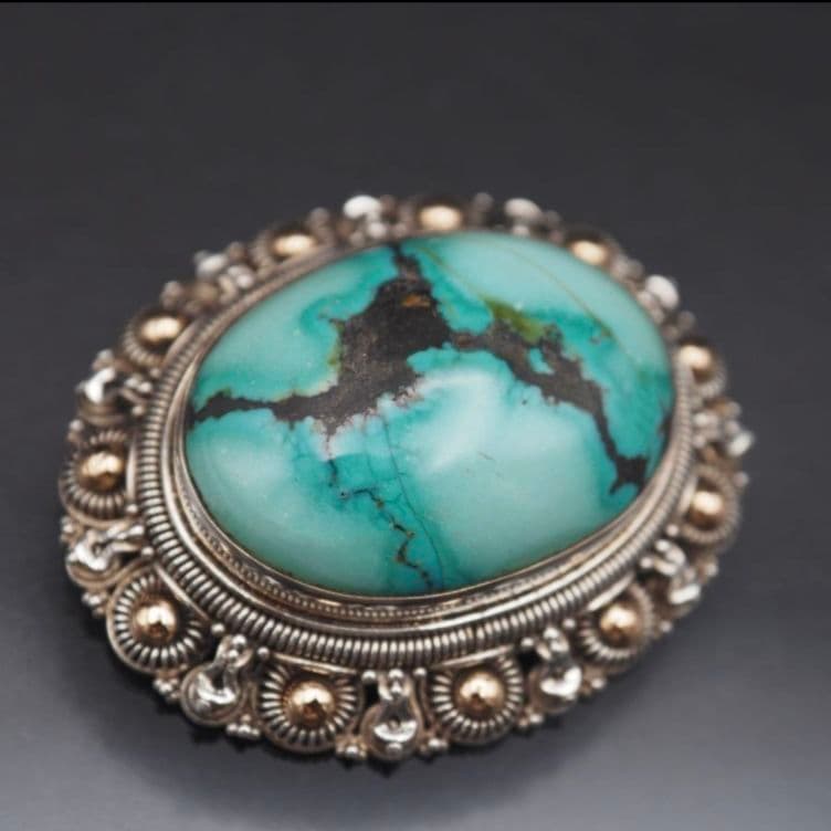 ヴィンテージ ターコイズ ブローチ 925 K18 インディアンジュエリー