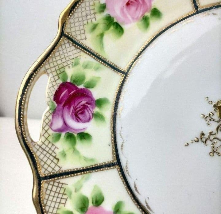 オールドノリタケ 1891年〜（カエデ印）金彩点盛り薔薇絵皿