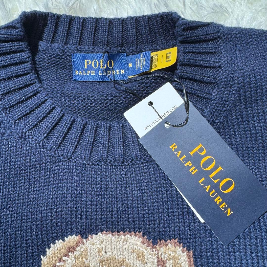 新品　M ポロベア ニット セーター ネイビー 国旗柄 メンズ レディース