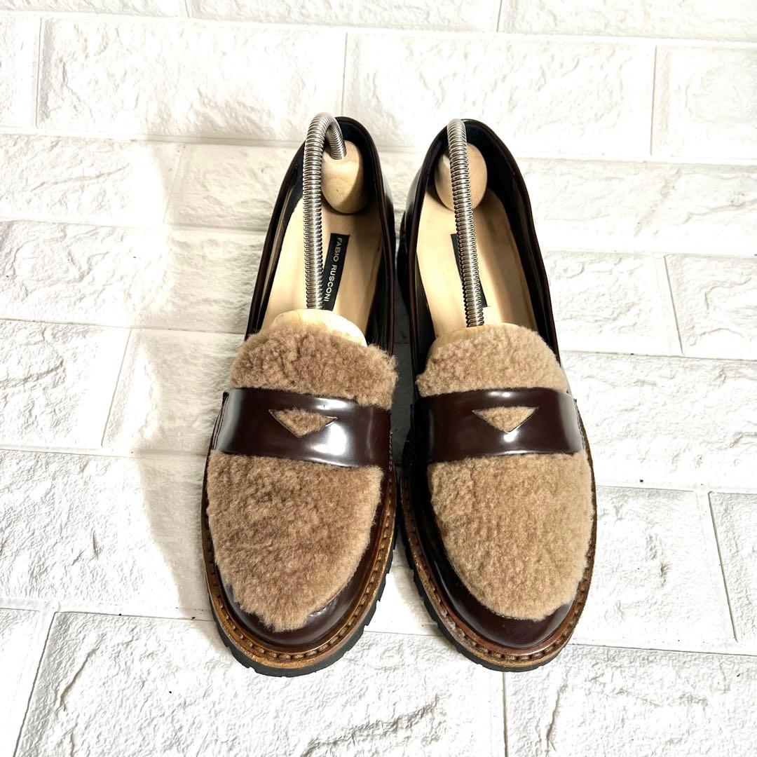 【ほぼ未使用】FABIO RUSCONI ファー付き　ローファー