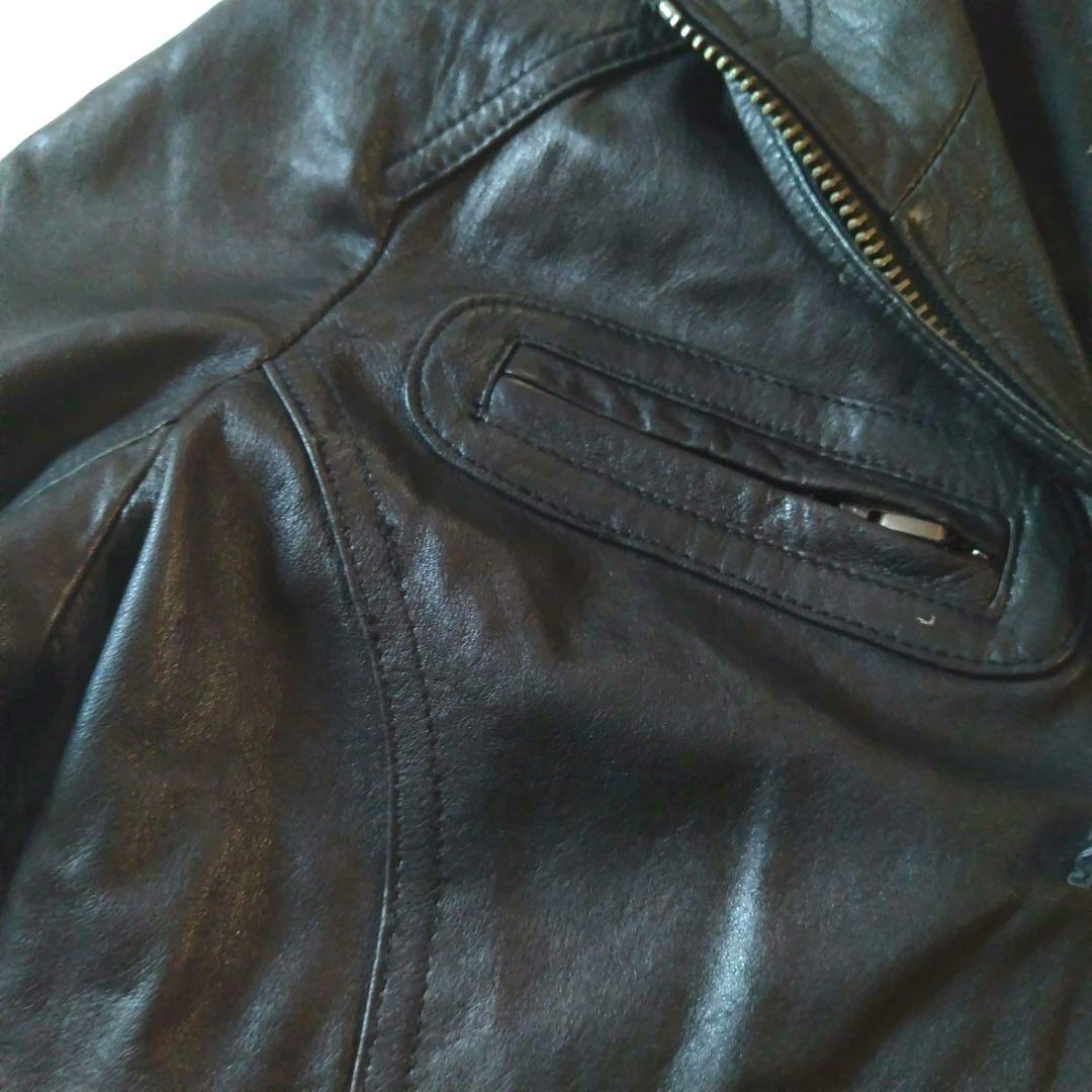 ungrid ラムレザー　フード付レザージャケット　黒ブラック　羊革