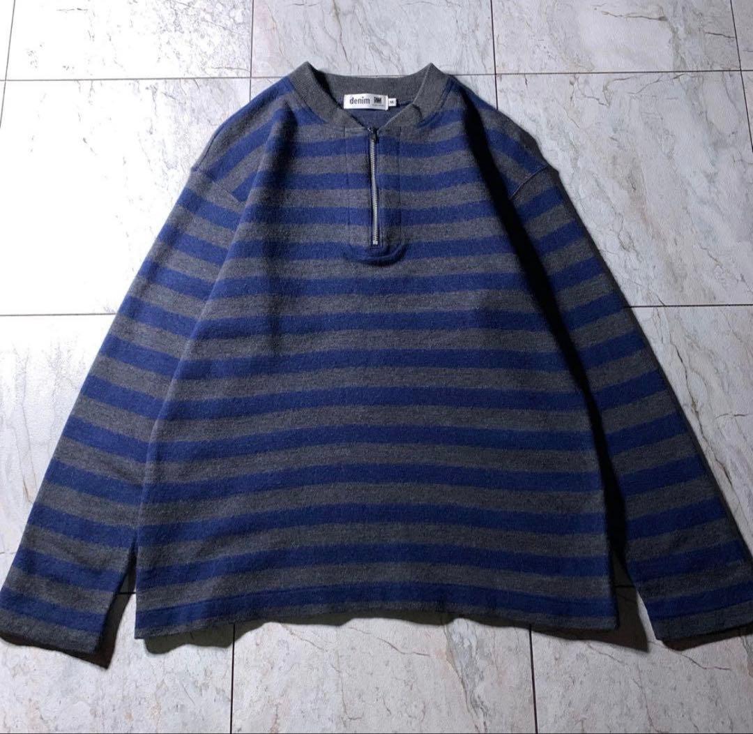 80s〜 ISSEY MIYAKE ハーフジップ ウール 短丈 ニット ボーダー