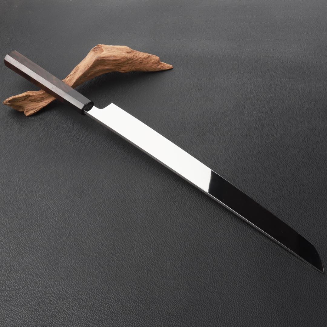 11095先丸柳刃包丁 尺三刺身包丁鏡面仕上げ 刃は究極の切れ味黒檀黒水牛八角柄