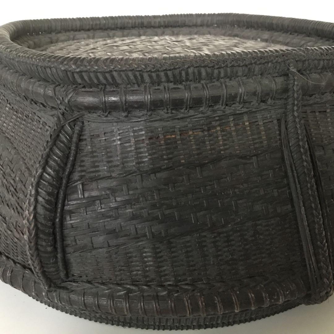 唐物　篭組　時代炭斗　茶道具　木箱付き