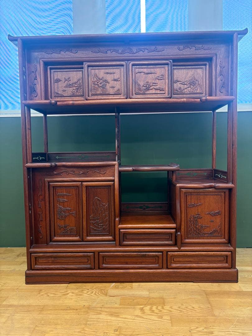 M132 茶タンス 幅1190mm 彫刻入り