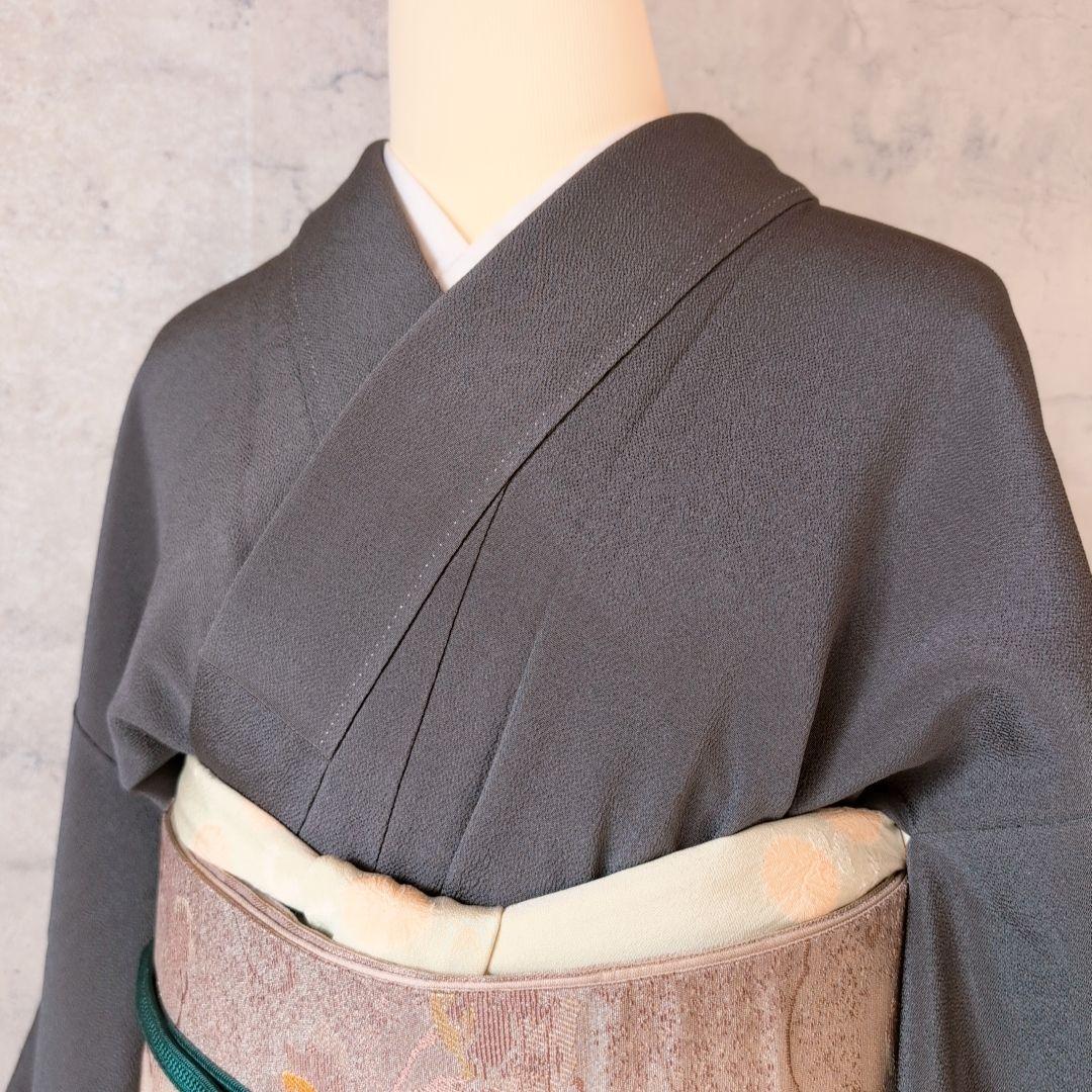 訪問着単品　着物　正絹　墨黒グレー　竹林　竹藪　クール　F1