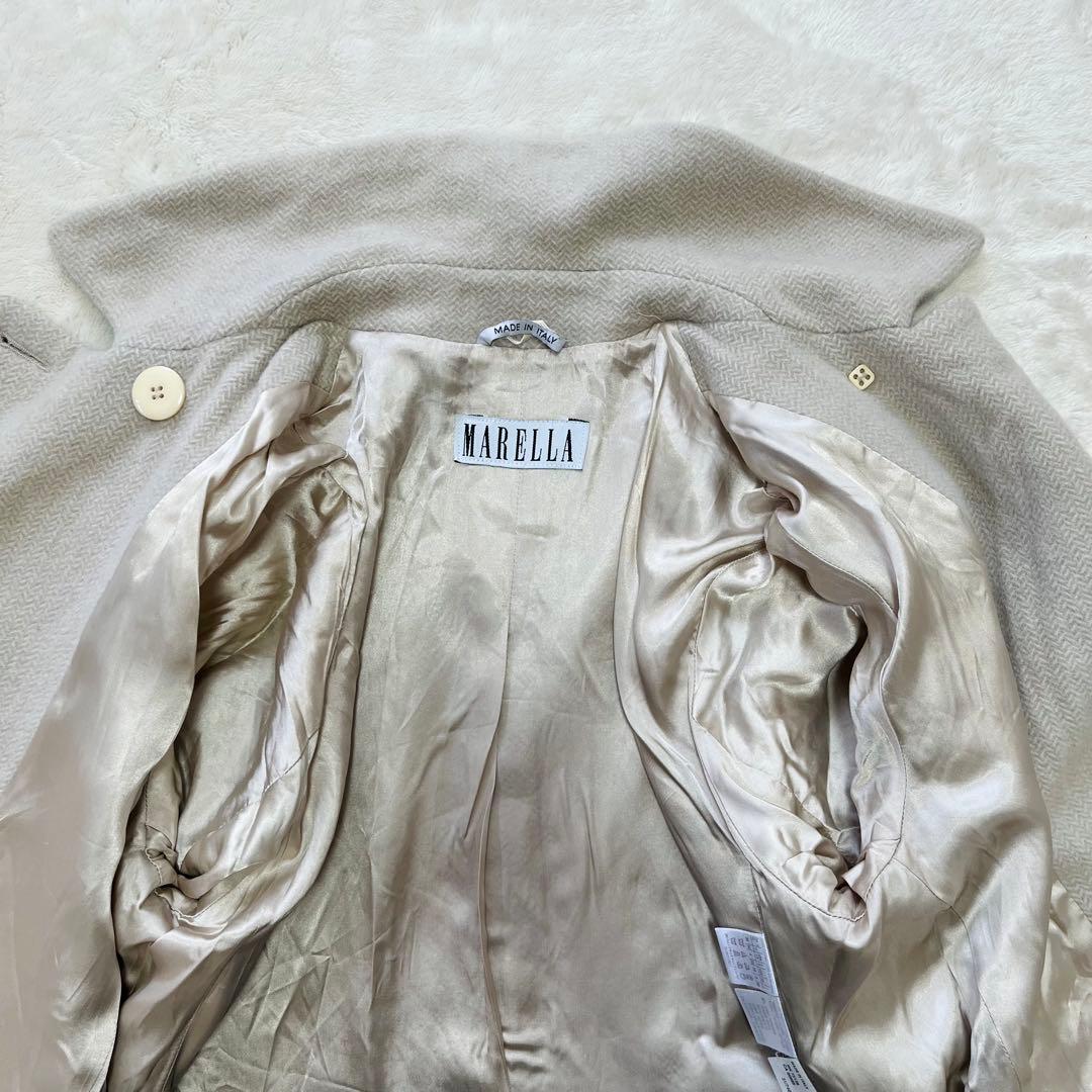 美品L✨マックスマーラ　マレーラ　ピーコート　カシミヤ混合　アイボリーベージュ