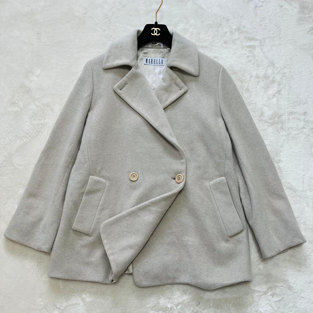 美品L✨マックスマーラ　マレーラ　ピーコート　カシミヤ混合　アイボリーベージュ