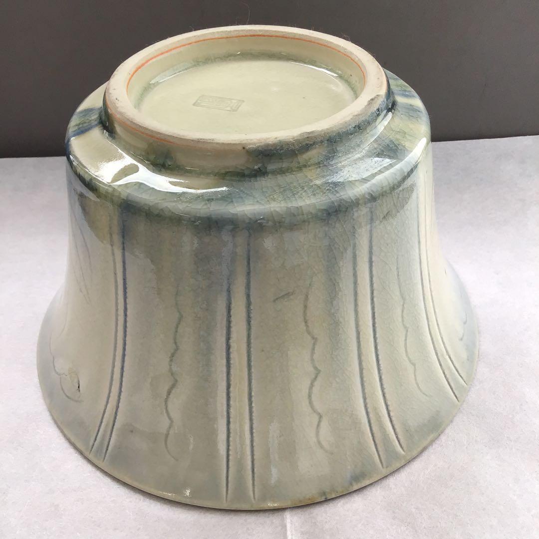 茶器　菓子器　御深井釉単花刻文菓子鉢　大江文象作　無形文化財　共箱　S274KH