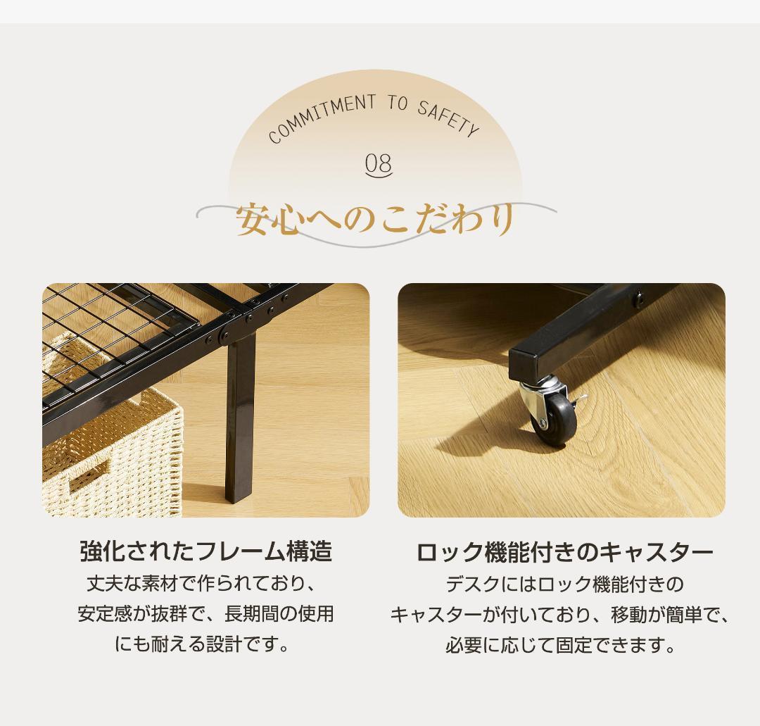 限定価格❣ロフトベッド シングル スチールネット付き 移動型デスク付き 北欧風