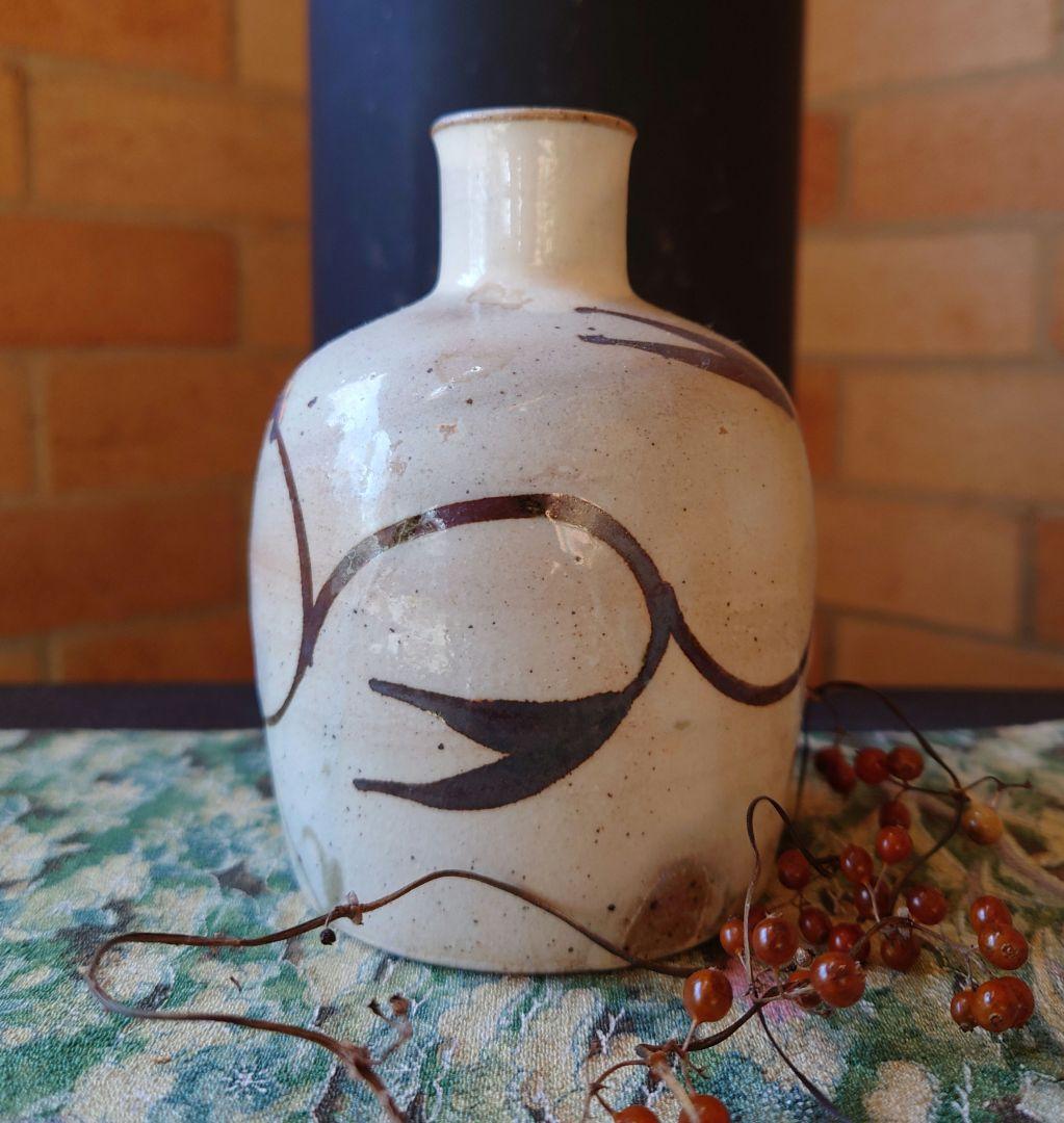 人間国宝　第十二代中里太郎右衛門　無庵　絵唐津鉄絵　砧二合徳利　窯傷　箱無