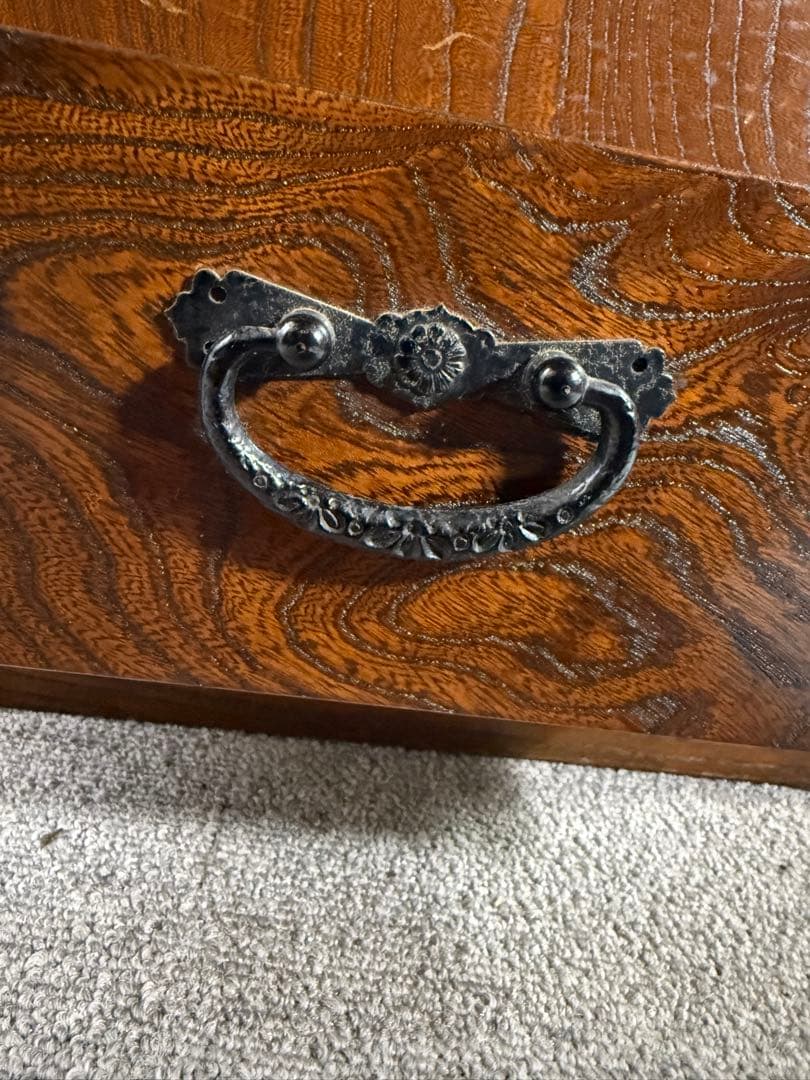 引取限定！　銅製火鉢付 囲炉裏テーブル 昭和レトロ 木製 当時物　現状品