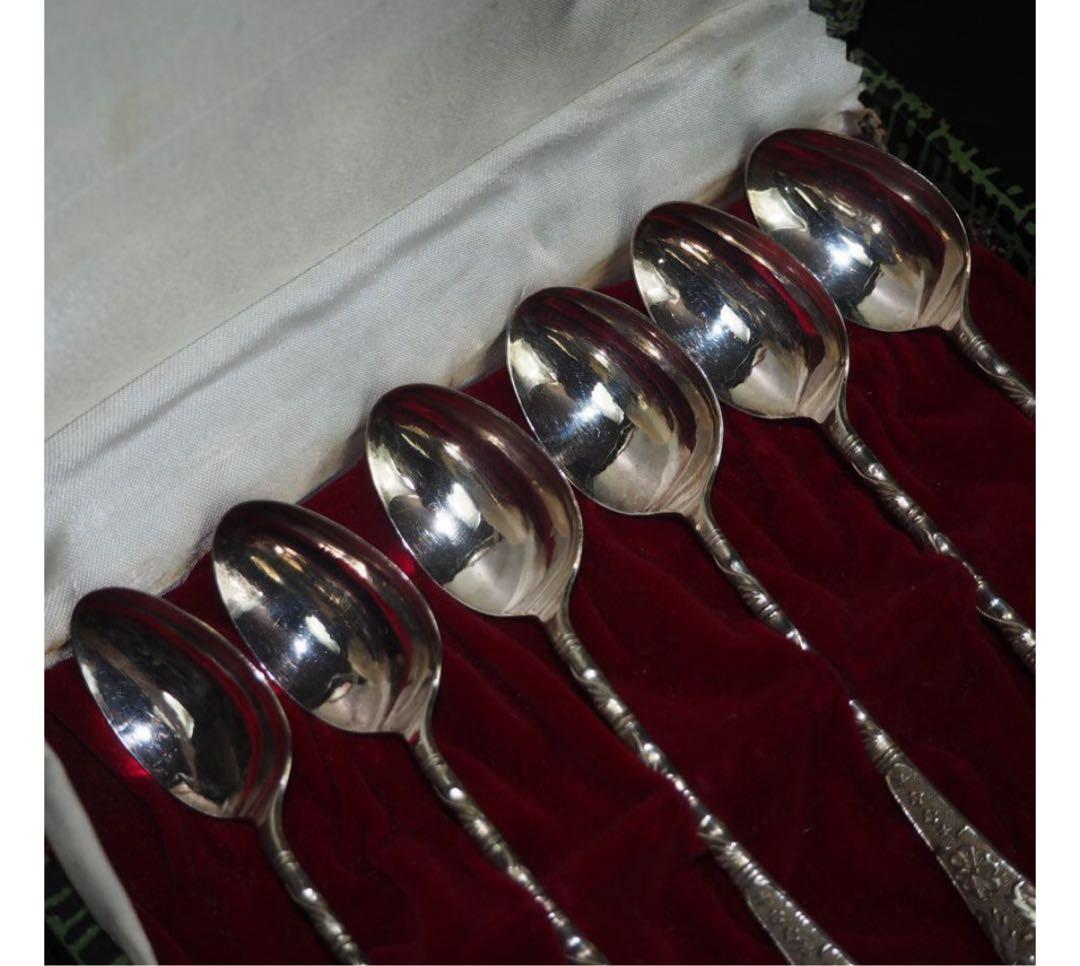 送料無料　時代物　銀製スプーン6本　台北栄安銀楼謹製　『台北栄安』刻印