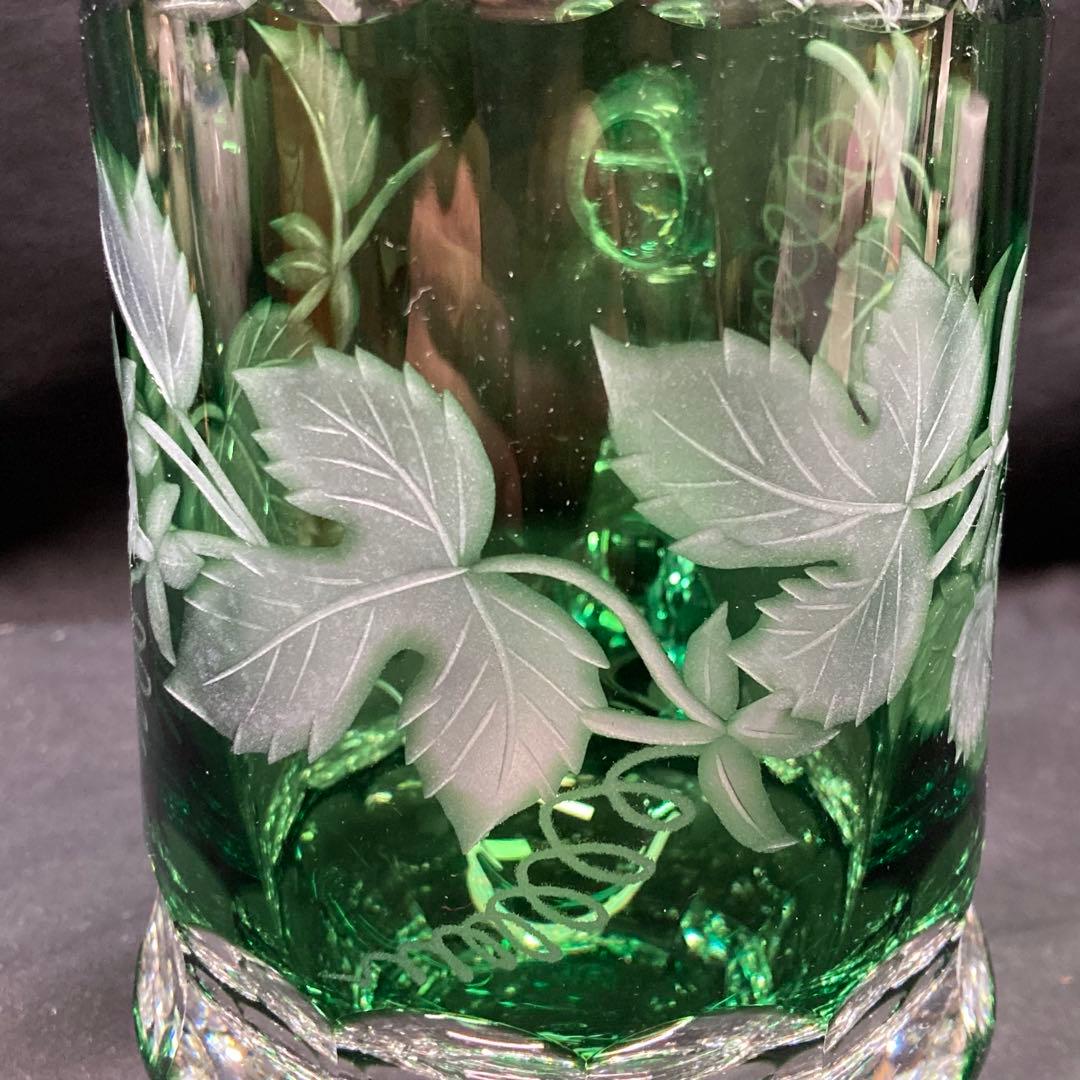 【美品】カガミクリスタル ビアジョッキ グリーン