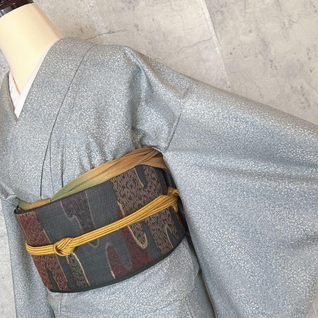 大島紬　染め大島　小紋　フルセット　着物　正絹　水色　難あり　p2