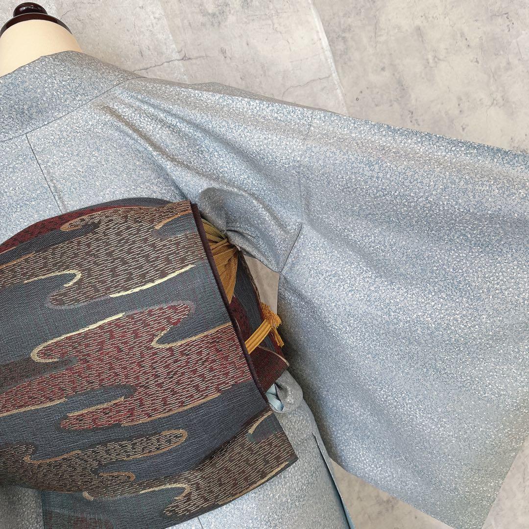 大島紬　染め大島　小紋　フルセット　着物　正絹　水色　難あり　p2