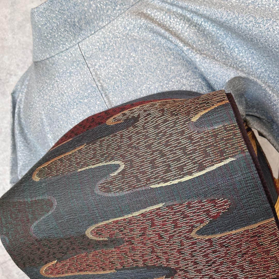 大島紬　染め大島　小紋　フルセット　着物　正絹　水色　難あり　p2