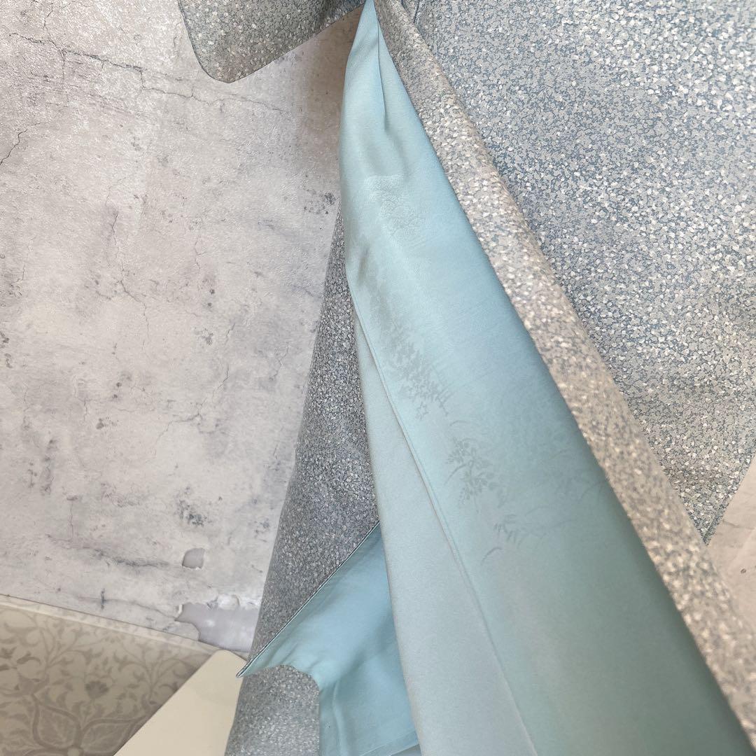 大島紬　染め大島　小紋　フルセット　着物　正絹　水色　難あり　p2