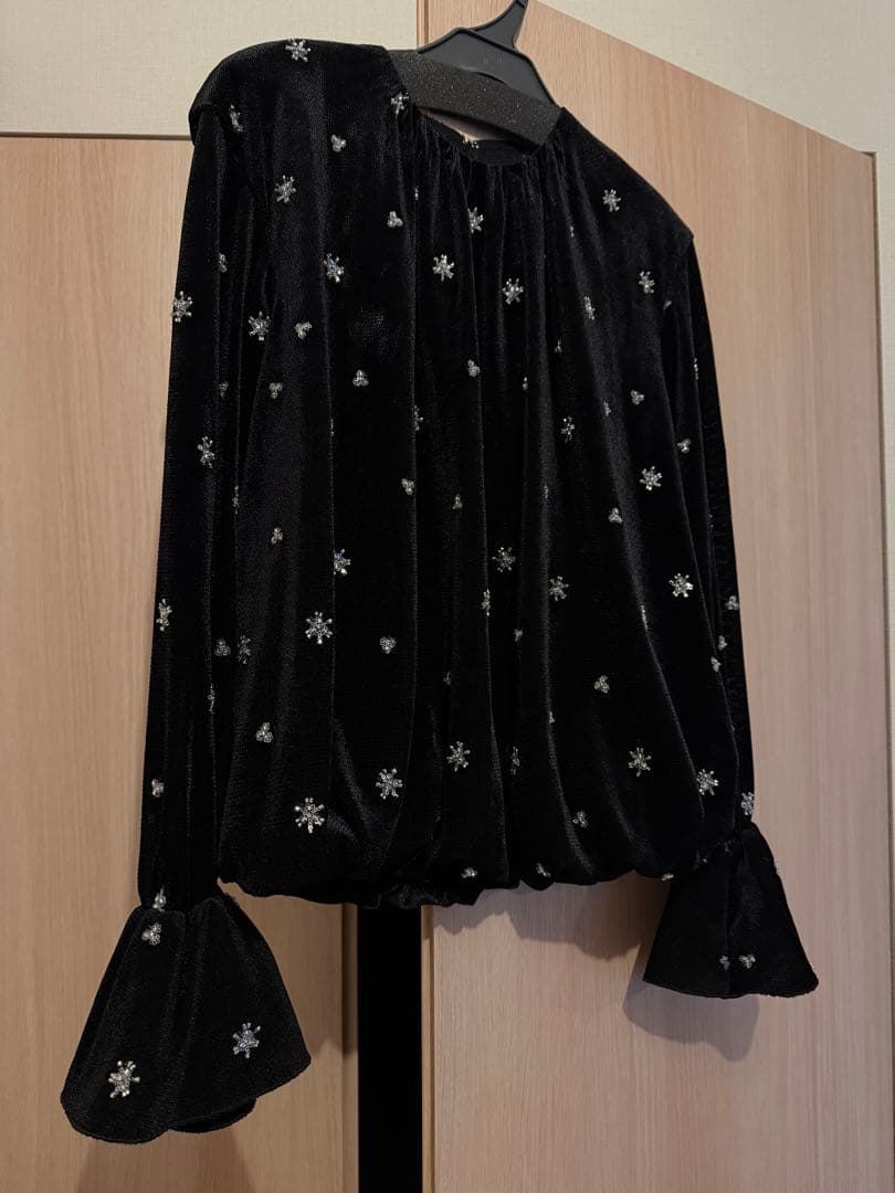 Ballesey メッシュベロアエンブロイダリー ラッフルカフスブラウス