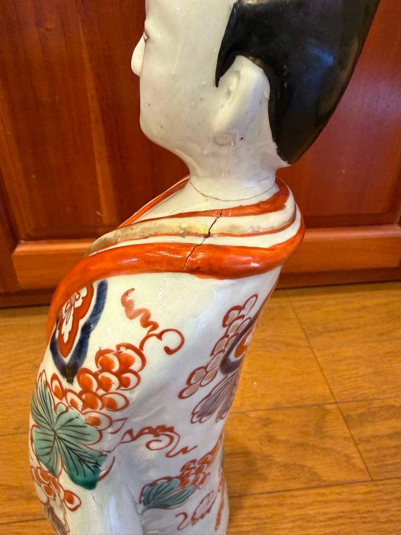 古伊万里色絵役者人形　陶器人形 扇持男人形 飾物 置物 時代物　古美術