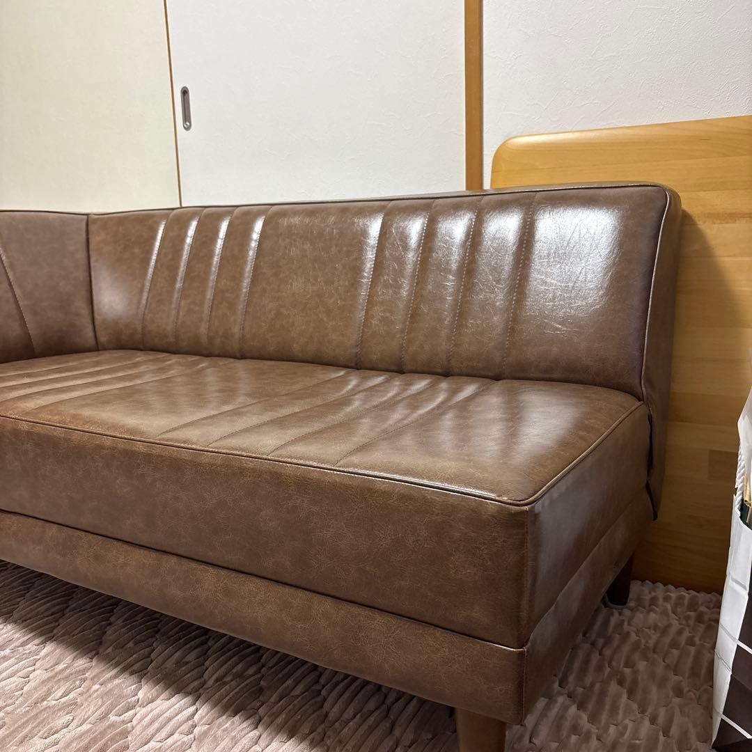 ブラウン合成皮革ソファカウチ