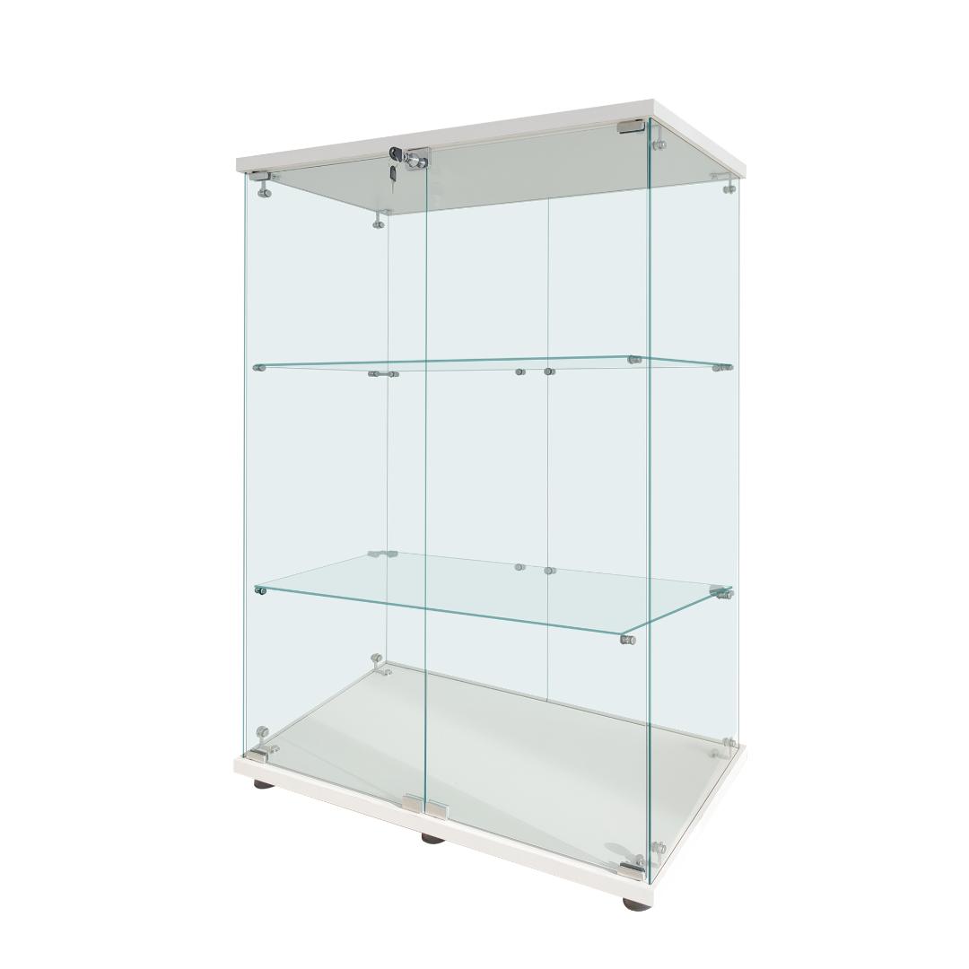 【新品】人気No.1！3段ワイドガラスケース白｜支柱なし全面ガラス｜フィギュア棚