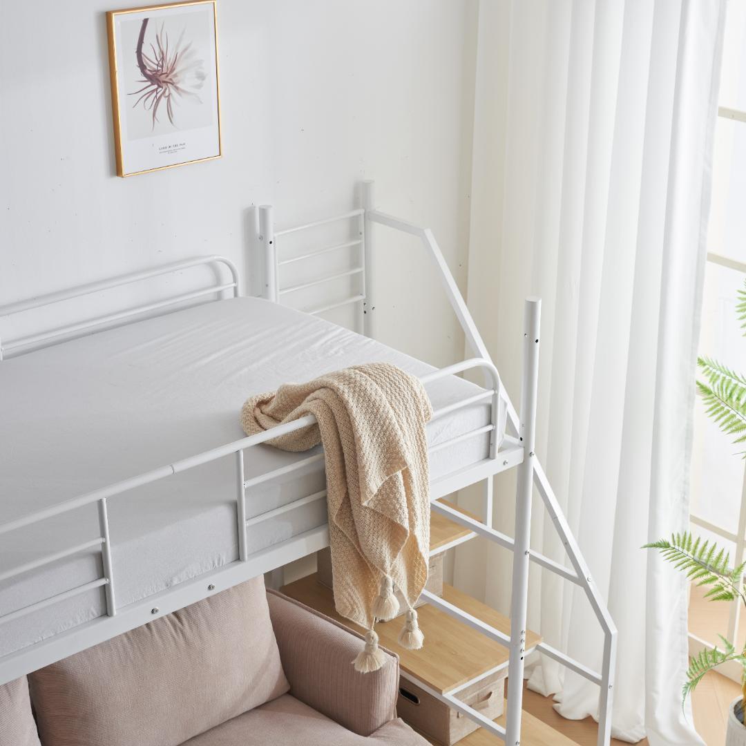 大人気✨！ロフトベッド（S）コンセント・デスク付きスチール 耐震　WHITE
