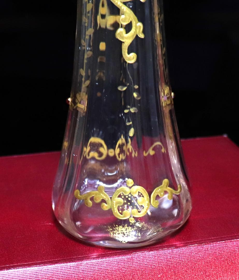 オールド・バカラ 1880年頃珍品 24金彩装飾エナメル彩ビジュー花瓶 ゴールド