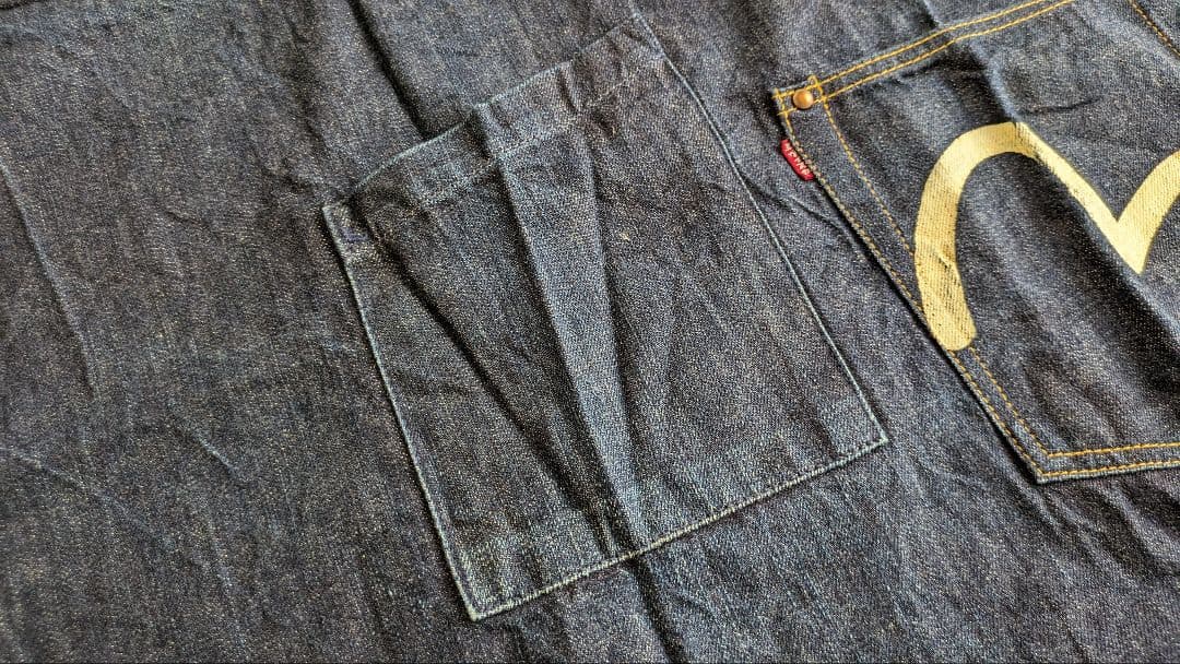 エヴィス　前掛けエプロン　デニムエプロン