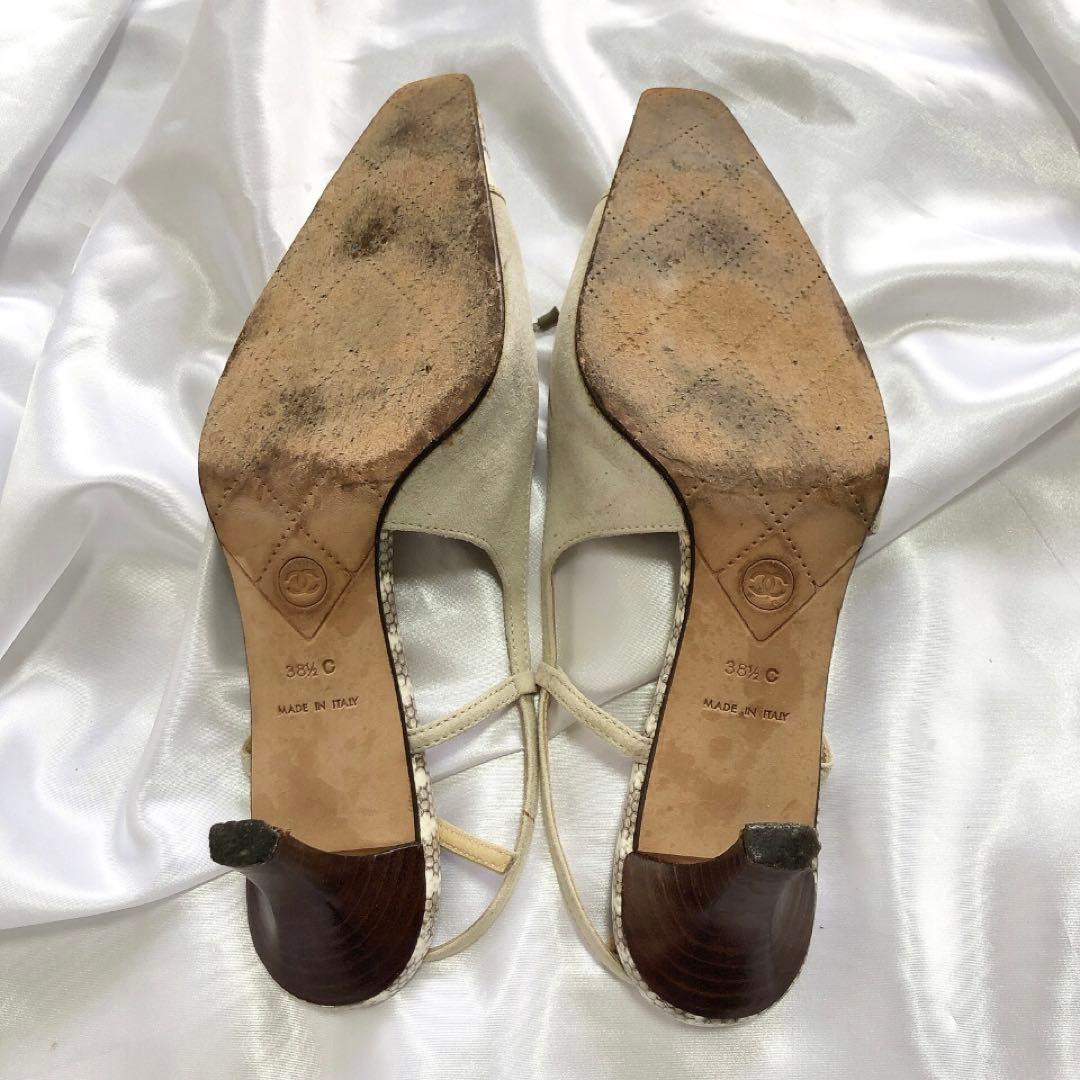 CHANEL シャネル　ミュール　パイソン　リボン　ヒール　ココマーク