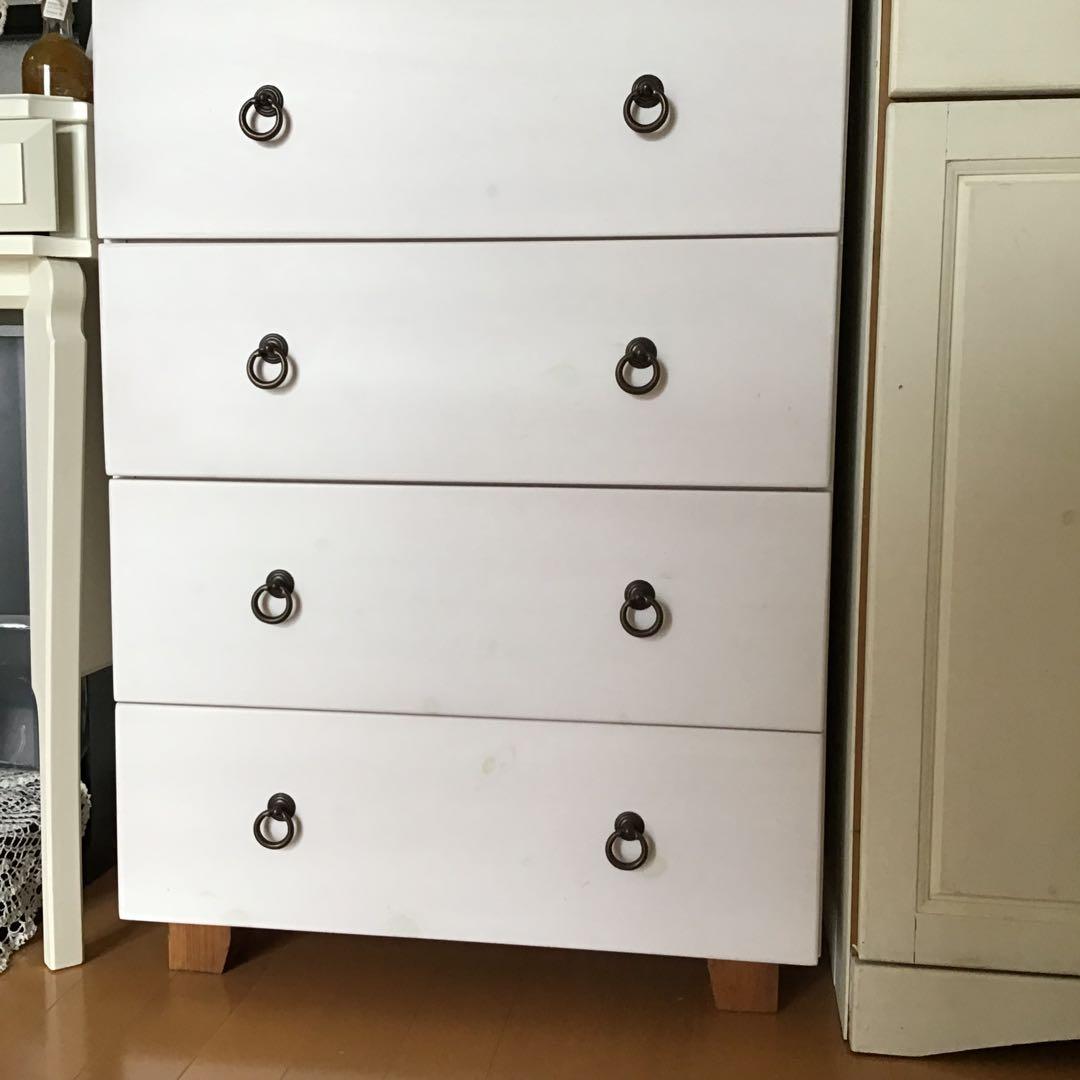 フレンチカントリー ホワイト木製チェスト 6引き出し 5段 ツートン