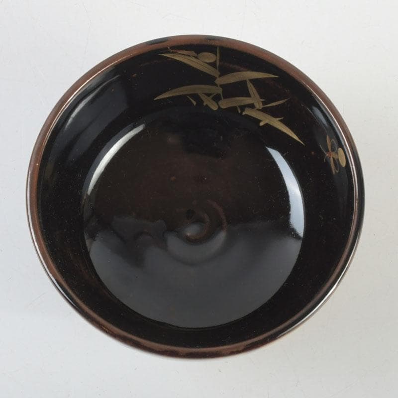 茶道具　膳所焼　陽炎園造　淡海ぜぜ　色絵　芦に蛍　茶碗　共箱　C　9481