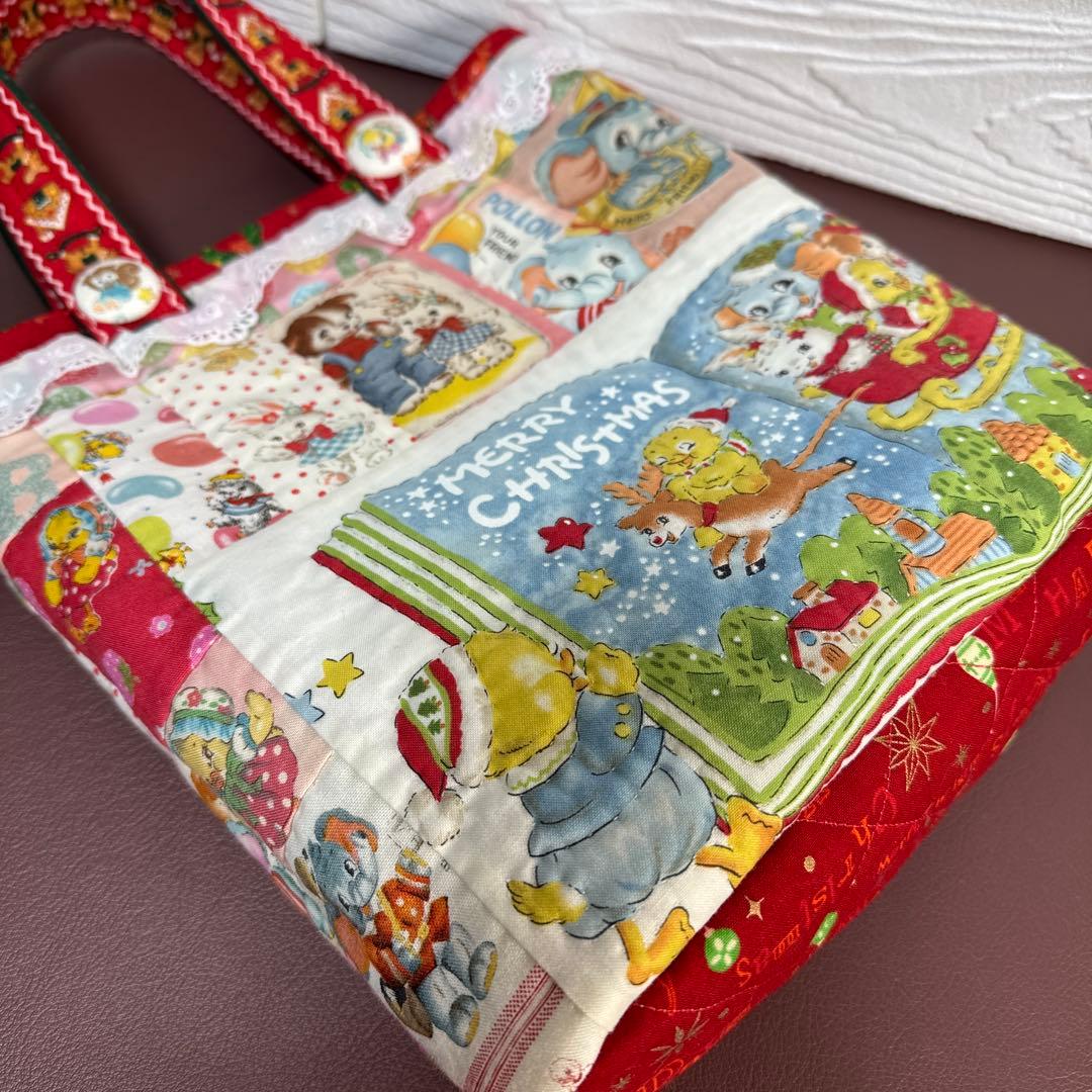葉月様・メリーボンボンクリスマス柄パッチワークキルトトートバッグ1点
